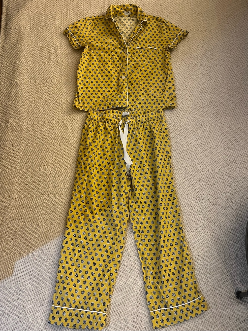 J.Crew Yellow Block Print Floral Short-Sleeve Pajama Set